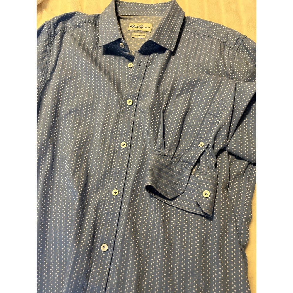 Robert Graham Mens Shirt 17.5 44 Blue 100% Cotton